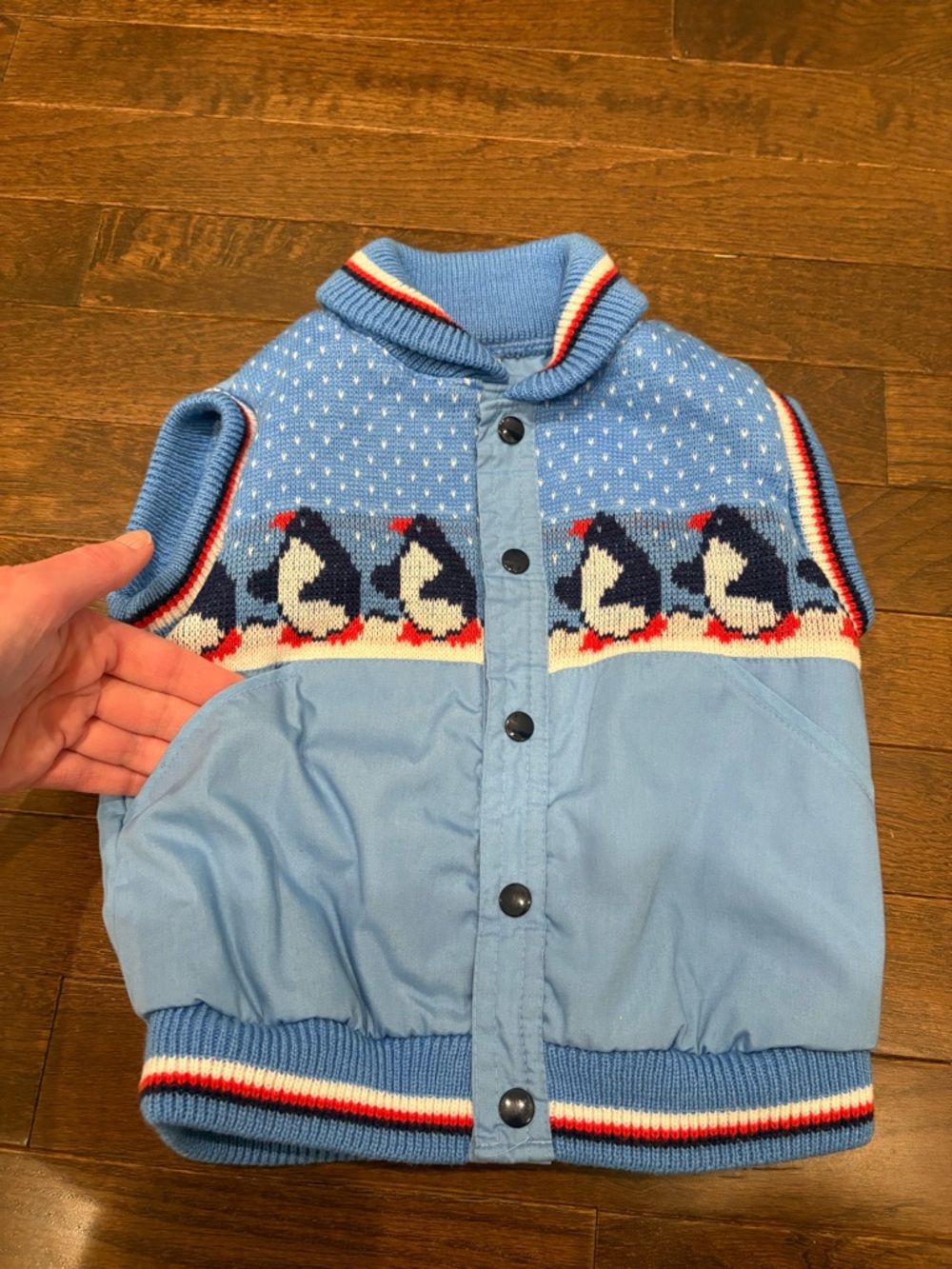 Vintage Kids R Us Penguin Vest 24M Blue Puffer Snap Knit Trim 80s 90s EUC - Picture 5 of 8